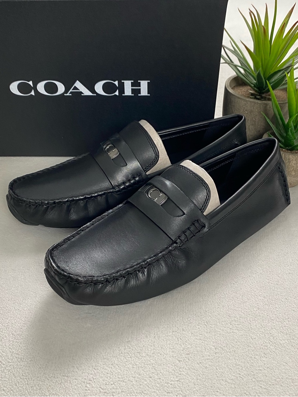 Coach C Coin Leather Driver Loafer Shoes | Black